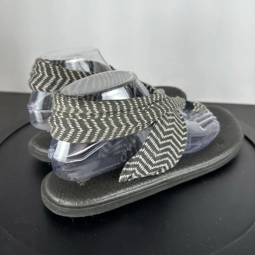Sanuk Womens Yoga Sling Back Sandals Black Light Gray Soft Fabric Strap Size 10